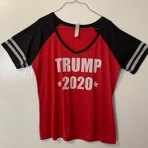 Trump *2020* v-neck T-shirt with black sleeves w/stripes,Women’s XL by DIST RICT